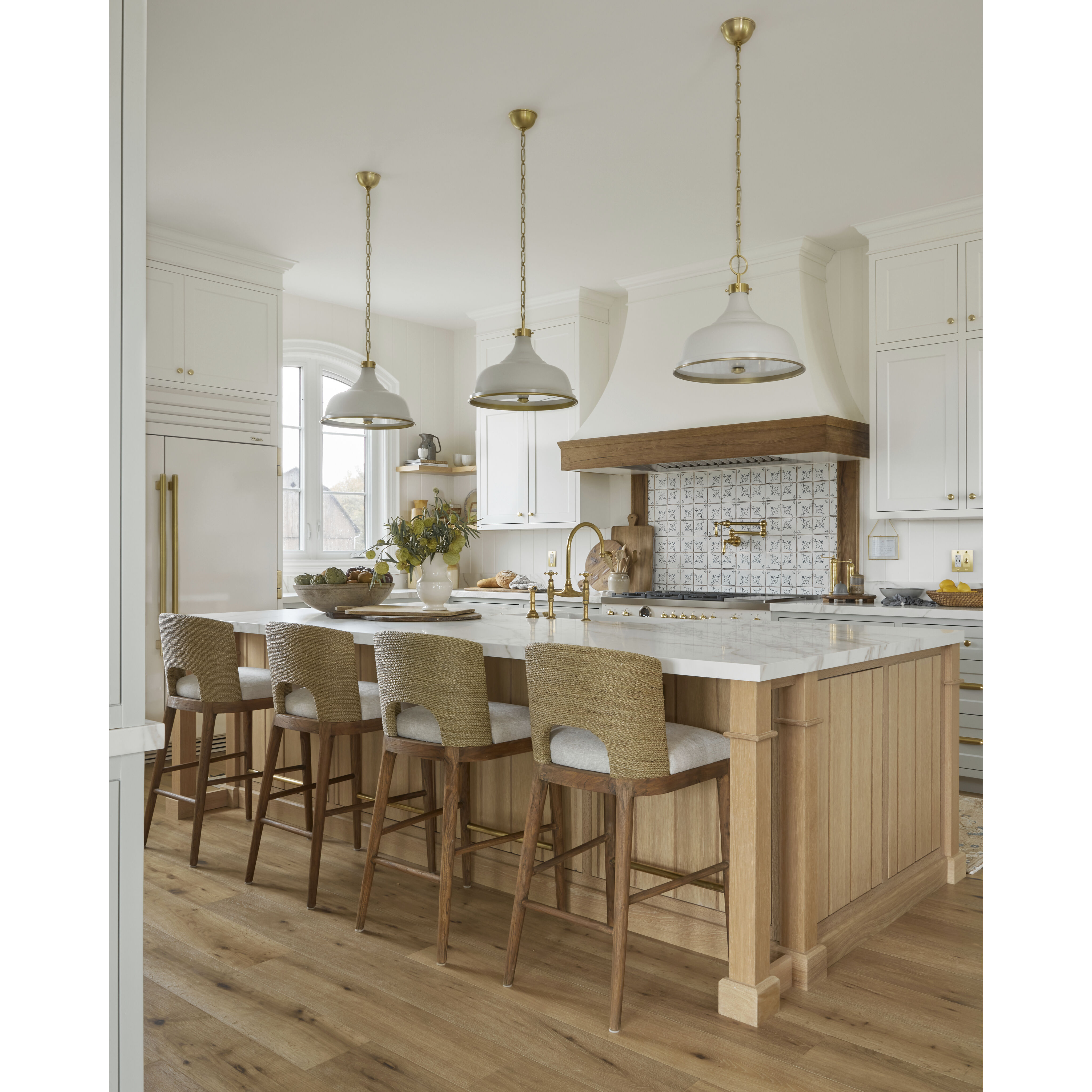 Painted No.1 3 Light 18 inch Aged Brass Pendant Ceiling Light in Aged Brass/Off White